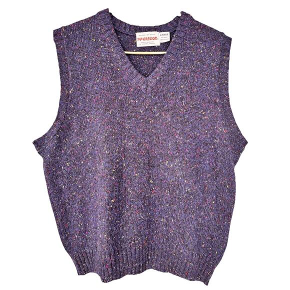 Vintage McGregor Wool Blend V Neck Knit Sweater Vest Blue Sz Large 80's - Picture 1 of 3